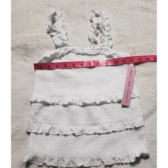 Crave Fame Smocked Tank Top Juniors/Women's Size Small White Stretch Ruffles - Picture 8 of 9